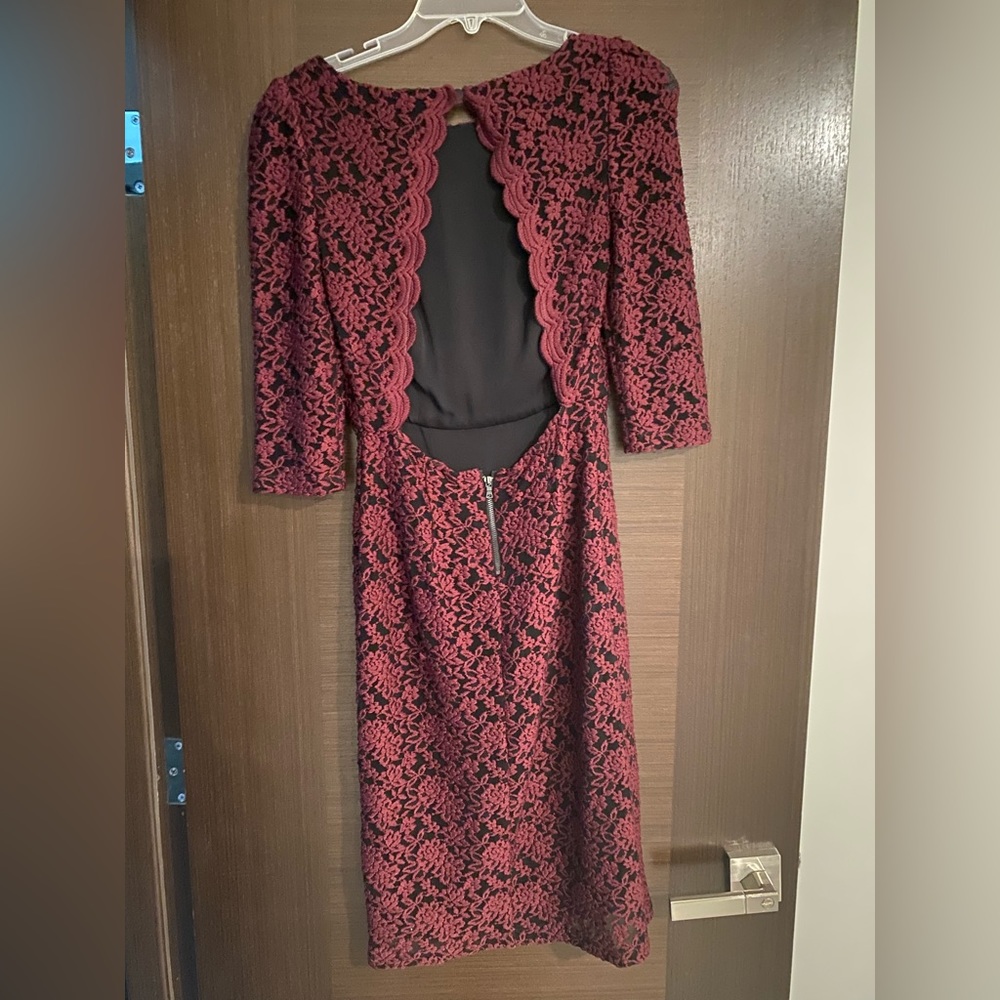 Alice and Olivia Maroon and Black Floral open back dress size 4 worn 1x